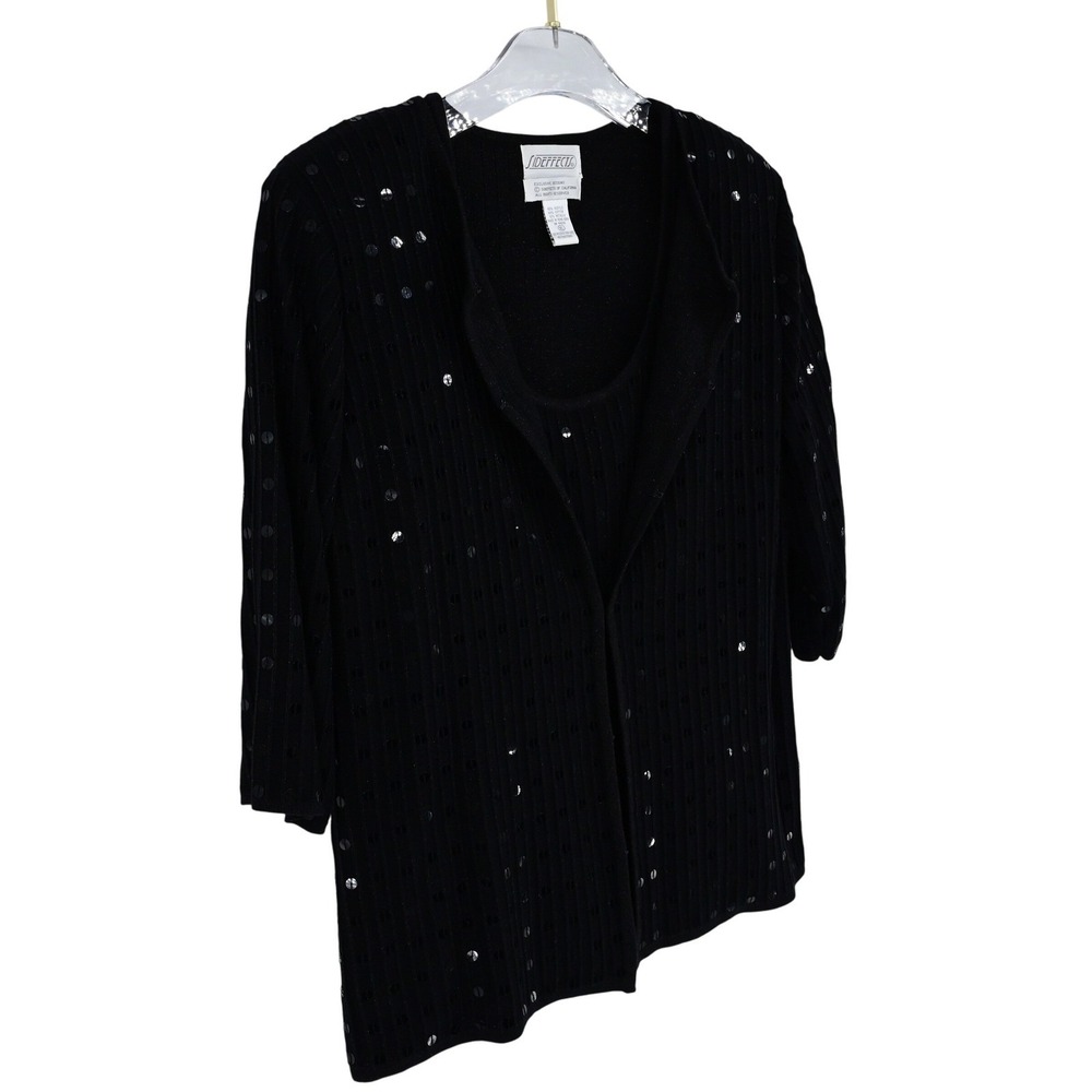 Vintage Sideffects Black Sequin Knit 2 Piece Cardigan Tank Top Set XL